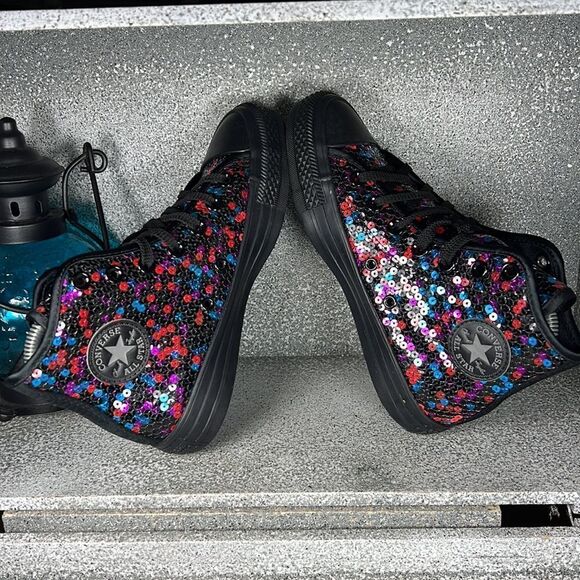 Converse CTAS HI Top Sequins BLACK/BLUE/CHERRY RED Sneakers Shoes Size 5 3.5 - Picture 8 of 10